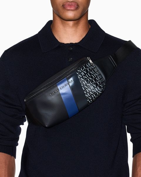Сумка-бананка чоловіча Armani Exchange з акцентними синіми полосами XM000165AF11935MC044 фото