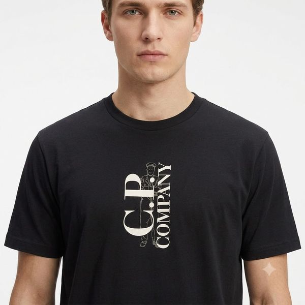 CP company футболка чоловіча чорна біле лого 20CMTS084A-005100W-999 фото