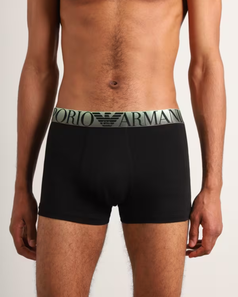 Emporio Armani Труси 3х чорні/білі зелена резинка EU EM000259  фото