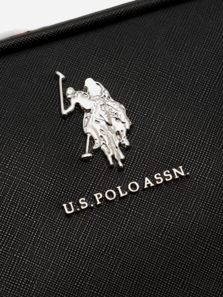 Сумка жіноча US Polo з срібним написом чорна 3028PL фото