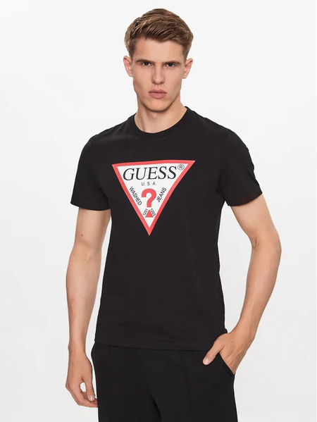 Футболка чоловіча Guess з актуальним принтом чорна  M2YI71 I3Z14 фото