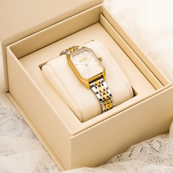 Годинник жіночий Burker Isabell Gold Silver срібно-золотий ремінець з білим циферблатом 3244BK фото